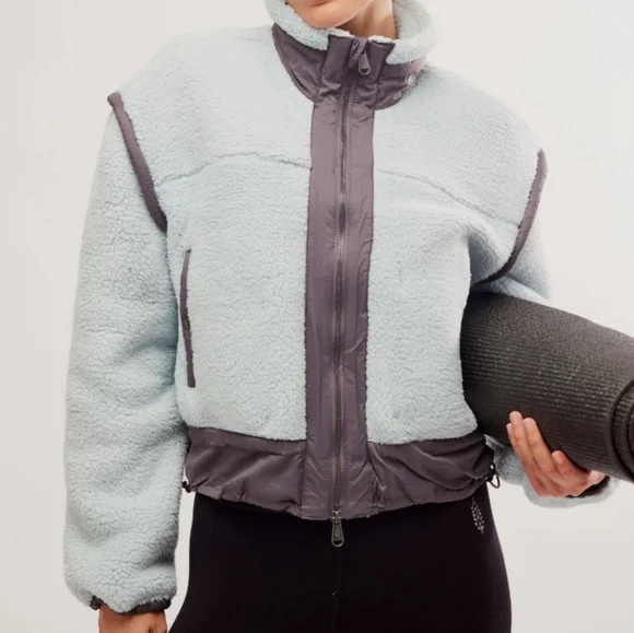 Free People Movement Cozy Ice Flow Blue Fleece Nylon Jacket - Picture 14 of 15